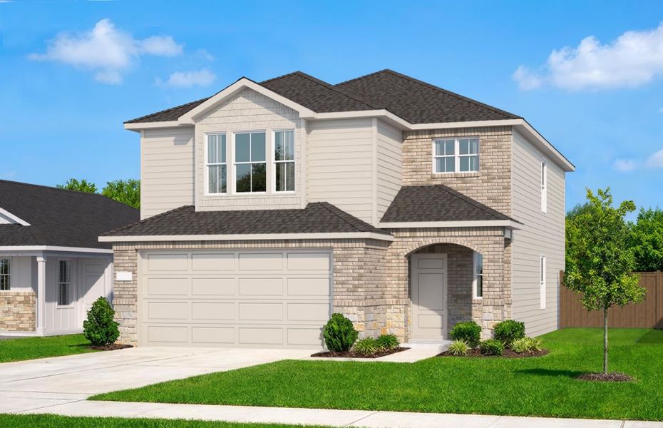 Representative exterior photo of a completed home built from the Coolidge by Pulte Homes in Saddleback at Santa Rita Ranch, Liberty Hill, TX (Image 23).