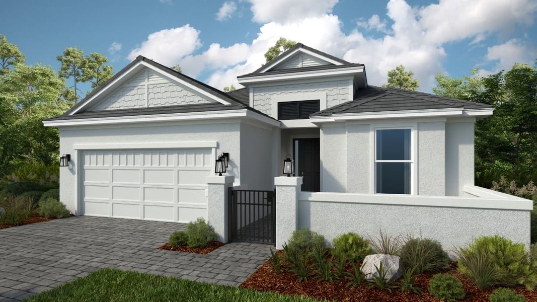 Representative exterior photo of a completed home built from the Lazio II by Taylor Morrison in Esplanade at McKinnon Groves, Winter Garden, FL (Image 1).