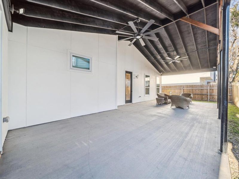 View of patio / terrace featuring ceiling fan