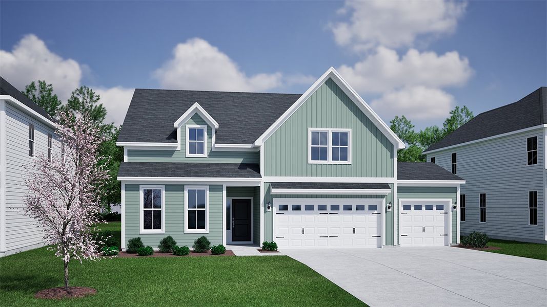 Representative exterior photo of a completed home built from the Goodwin - Vanguard Collection by Mungo Homes in Ovation at Sweetbrier, Durham, NC (Image 10).