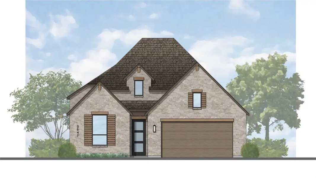 Front exterior of a new home in Grand Central Park: 55ft. lots, Conroe, TX, highlighting curb appeal (Image 1).
