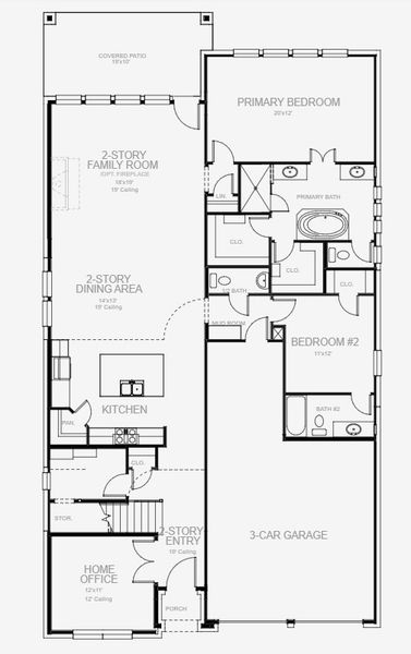 2D floor plan layout for the 2999W by Perry Homes in Two Step Farm 50', Montgomery, TX (Image 4).