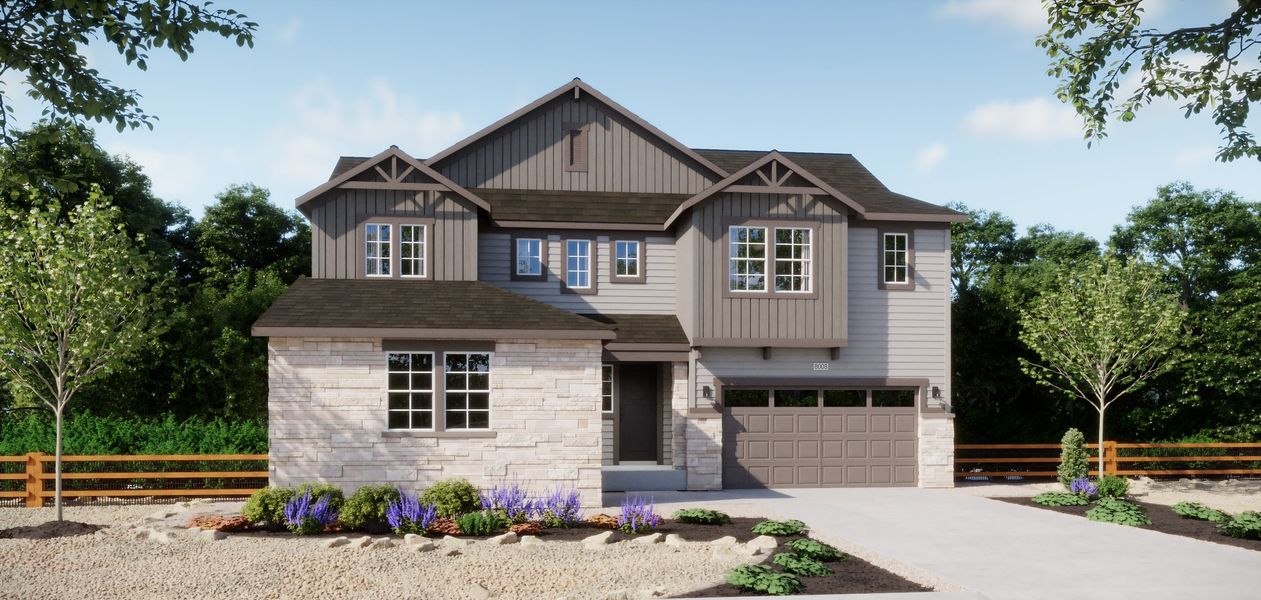 Representative exterior photo of a completed home built from the 5005 by Risewell Homes in The Estates Collection at Talon Pointe, Thornton, CO (Image 9). Representative exterior photo of a completed home built from the 5005 by Risewell Homes in The Estates Collection at Talon Pointe, Thornton, CO (Image 9).