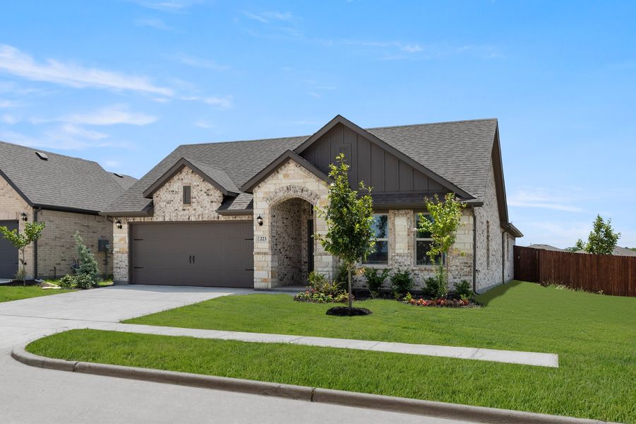 Front exterior of a new home in Northspur, Terrell, TX, highlighting curb appeal (Image 2). Front exterior of a new home in Northspur, Terrell, TX, highlighting curb appeal (Image 2).