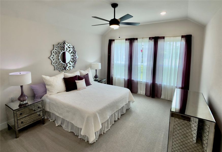 Lots of light in the primary bedroom that fits a kin sized bed and large furniture easily
