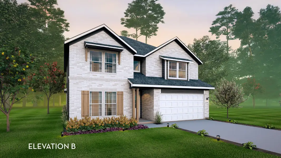 Representative exterior photo of a completed home built from the Southfork by CastleRock Communities in River Ranch Meadows, Dayton, TX (Image 19). Representative exterior photo of a completed home built from the Southfork by CastleRock Communities in River Ranch Meadows, Dayton, TX (Image 19).