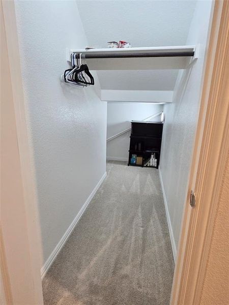 Spacious storage under the stairs.