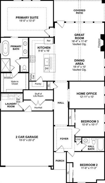 2D floor plan layout of this home in Heritage Ranch, Sherman, TX (Image 5).