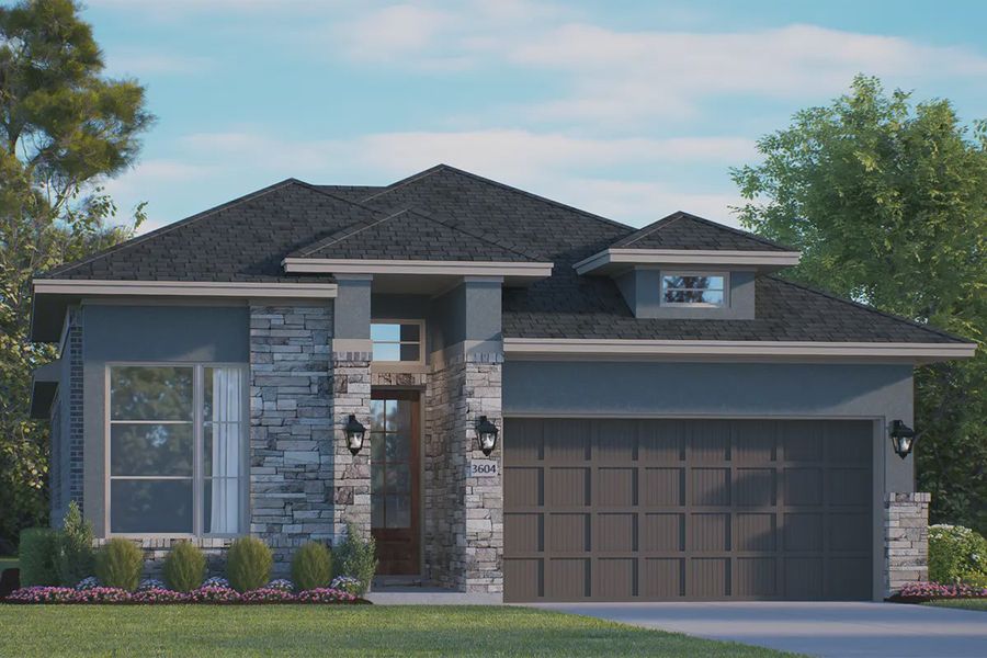 Representative exterior photo of a completed home built from the Orlando by Chesmar Homes in Brookewater 45's, Rosenberg, TX (Image 22).