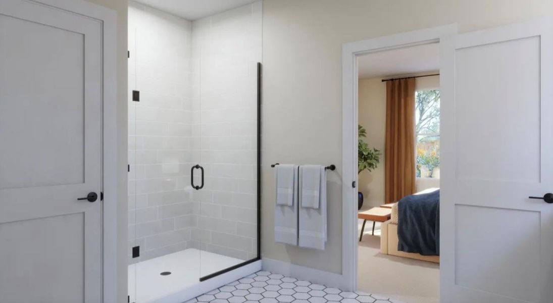 Full bath with a shower stall