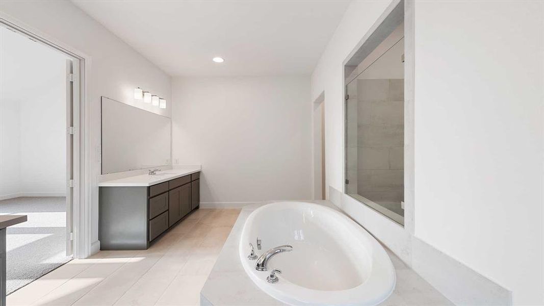 Bathroom featuring vanity and a bathing tub