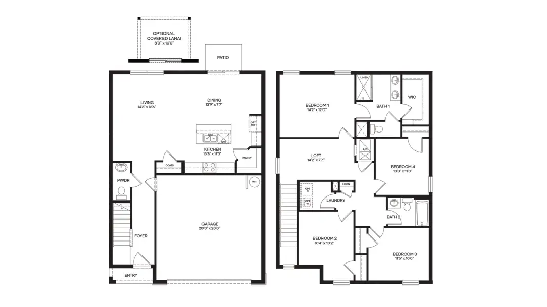2D floor plan layout for the Crestview by D.R. Horton in Fox Branch, Lakeland, FL (Image 3). 2D floor plan layout for the Crestview by D.R. Horton in Fox Branch, Lakeland, FL (Image 3).