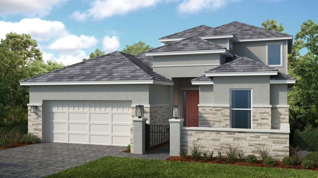 Representative exterior photo of a completed home built from the Genoa by Taylor Morrison in Esplanade at McKinnon Groves, Winter Garden, FL (Image 19).