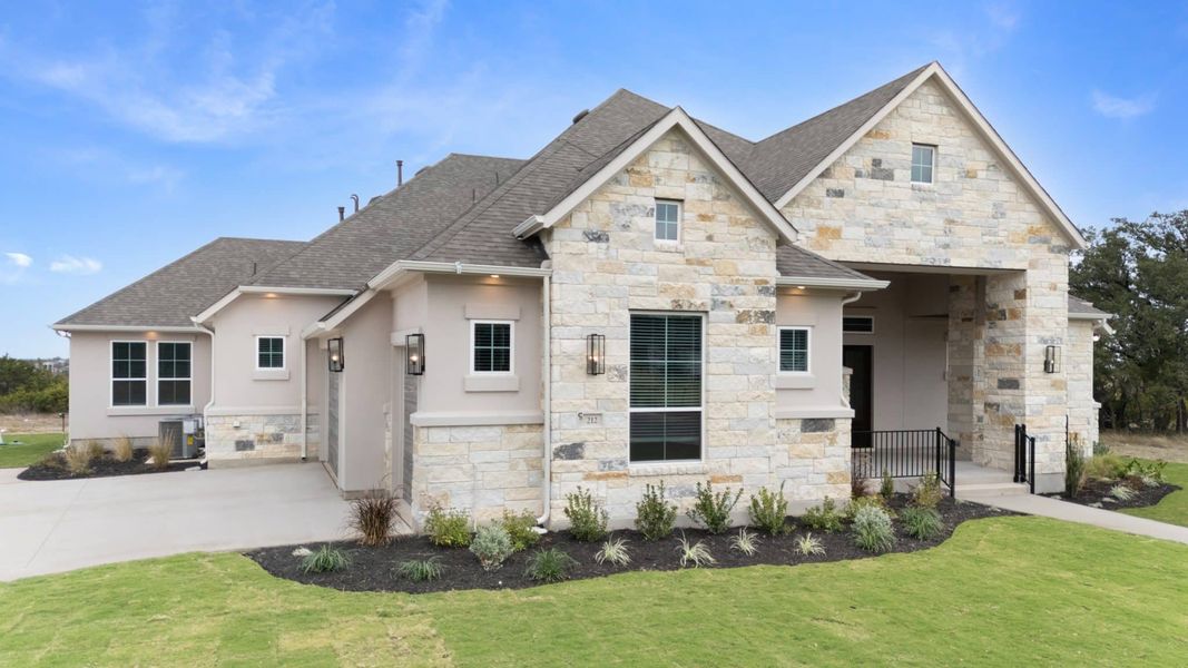 Front exterior of a new home in Feathergrass, Florence, TX, highlighting curb appeal (Image 32).