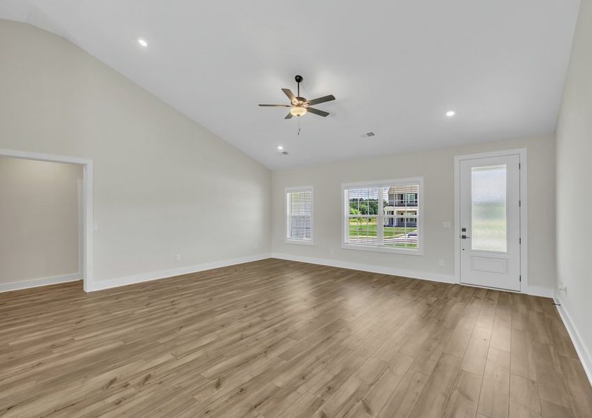 Windows let in lots of light to the main living area.