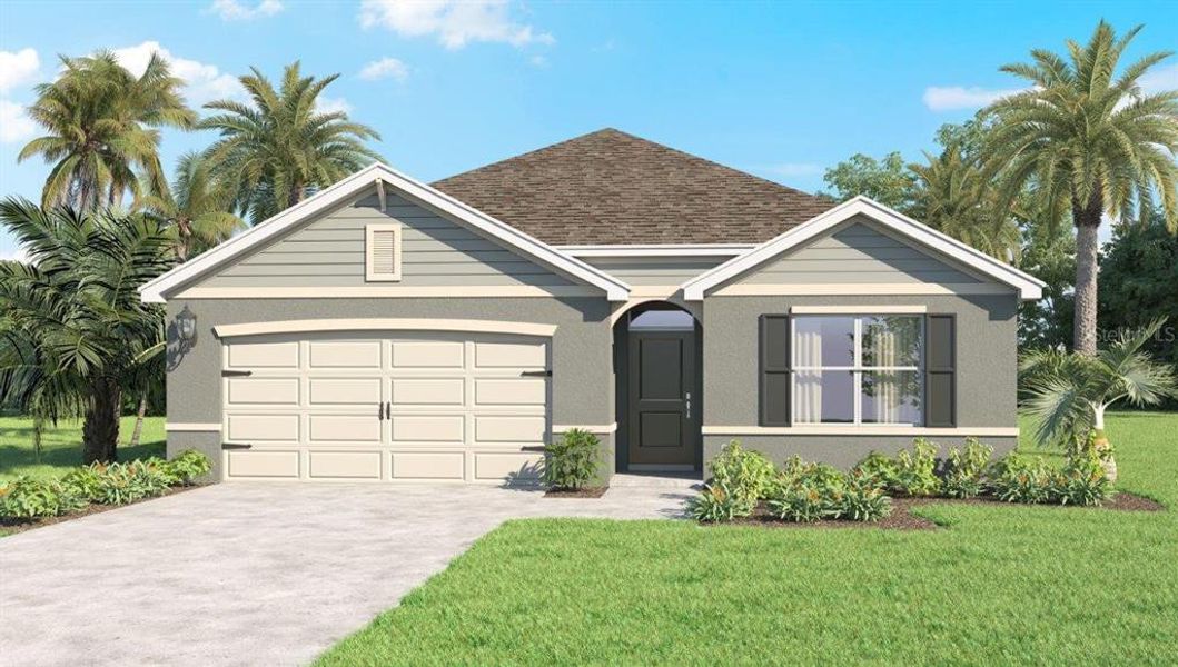 Front exterior of a new home in , Winter Haven, FL, highlighting curb appeal (Image 1). Front exterior of a new home in , Winter Haven, FL, highlighting curb appeal (Image 1).