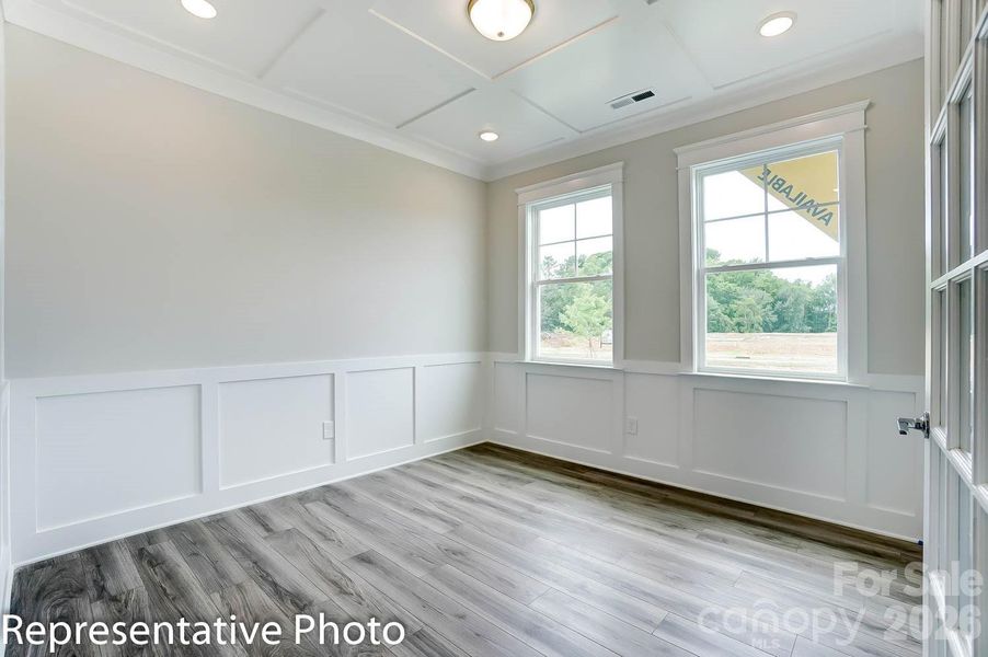 Office with optional coffered ceiling and wainscoting Office with optional coffered ceiling and wainscoting