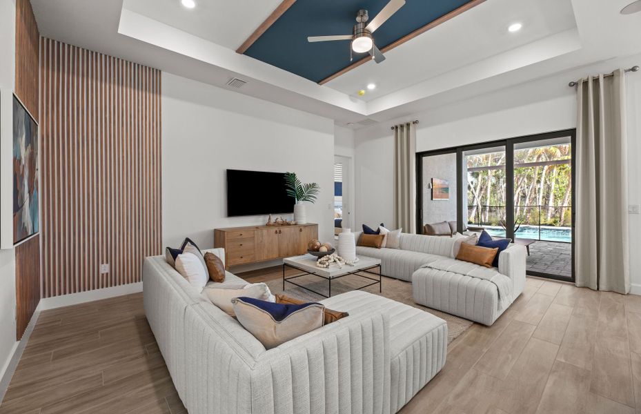 Spacious Gathering room with sliding glass doors with lanai access