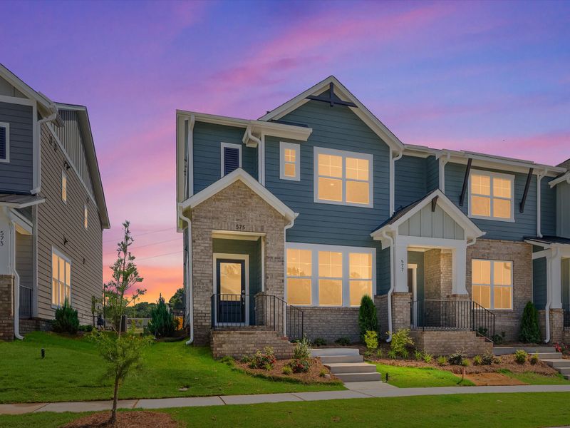 Front exterior of a new home in Hardy Pond Townhomes, Rock Hill, SC, highlighting curb appeal (Image 26). Front exterior of a new home in Hardy Pond Townhomes, Rock Hill, SC, highlighting curb appeal (Image 26).