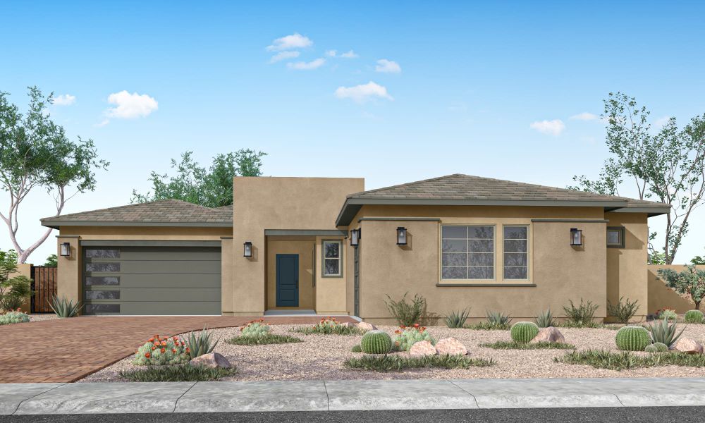 Representative exterior photo of a completed home built from the Pecan Plan 60-4 by Tri Pointe Homes in Abel Ranch, Goodyear, AZ (Image 19).