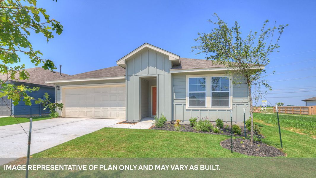 Representative exterior photo of a completed home built from the The Lakeway by D.R. Horton in Bollinger, Maxwell, TX (Image 2). Representative exterior photo of a completed home built from the The Lakeway by D.R. Horton in Bollinger, Maxwell, TX (Image 2).