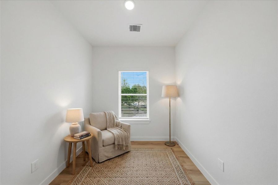 Upstairs nook make a perfect reading corner...
