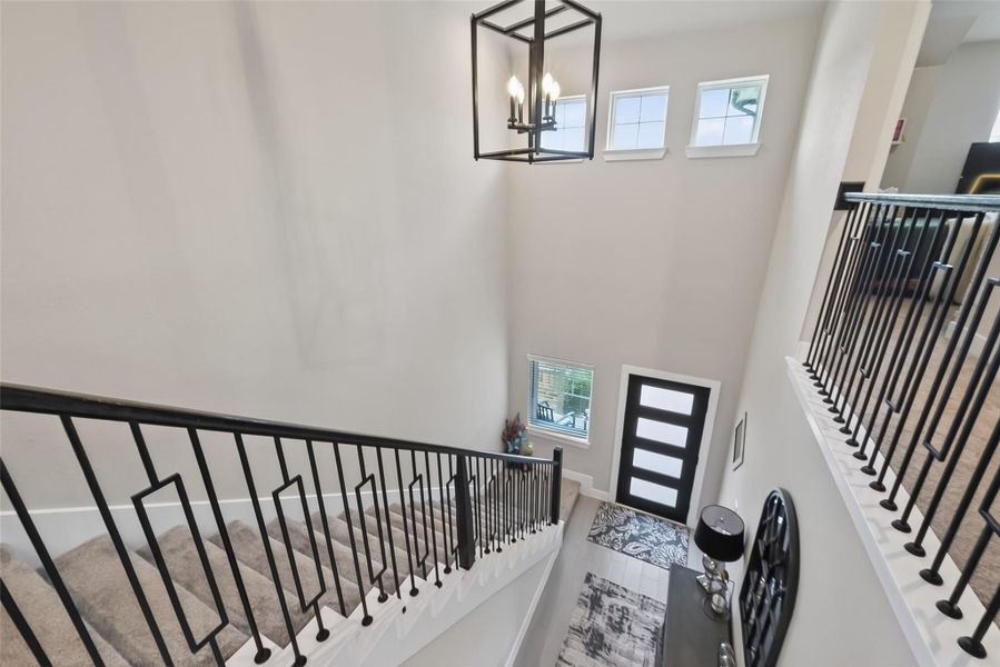 Beautiful high ceiling open staircase