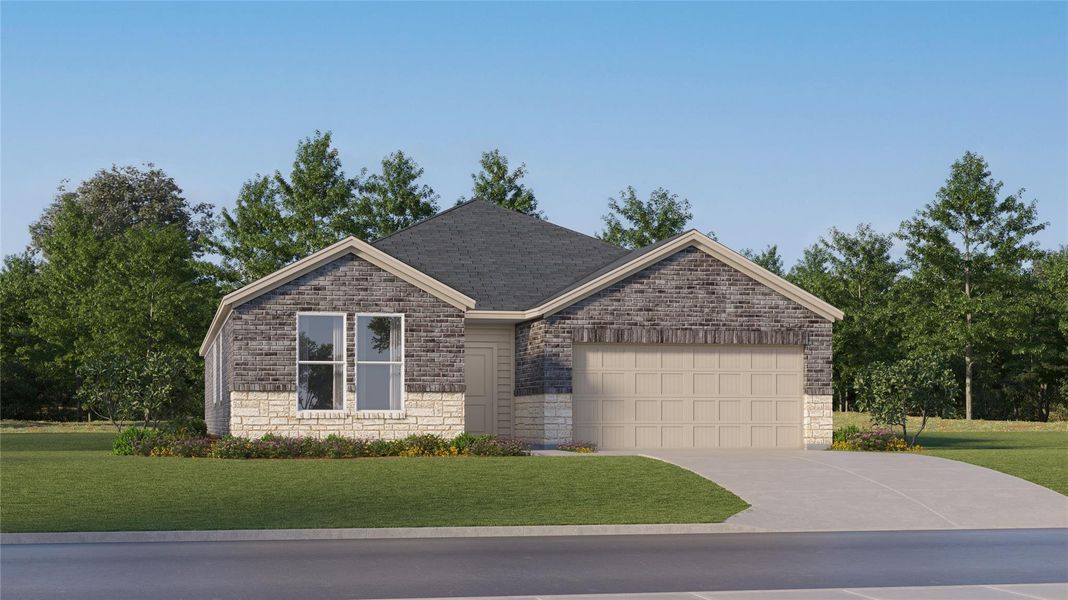 Front exterior of a new home in Cotton Brook, Hutto, TX, highlighting curb appeal (Image 22).