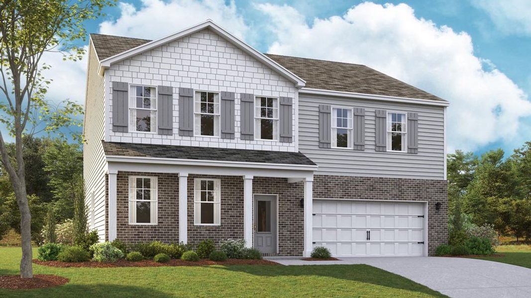 Front exterior of a new home in Lone Oaks Farm, Cleveland, TN, highlighting curb appeal (Image 1). Front exterior of a new home in Lone Oaks Farm, Cleveland, TN, highlighting curb appeal (Image 1).