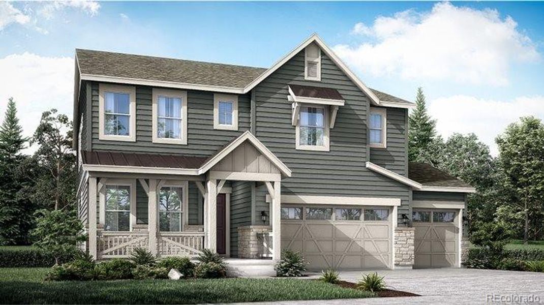 Front exterior of a new home in Macanta, Castle Rock, CO, highlighting curb appeal (Image 1). Front exterior of a new home in Macanta, Castle Rock, CO, highlighting curb appeal (Image 1).