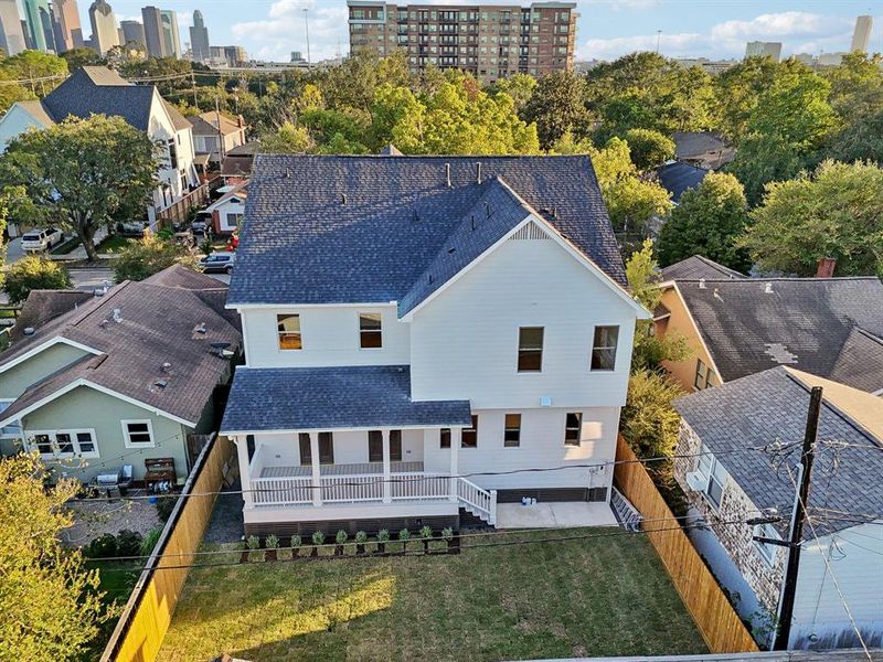 Aerial view of backyard.