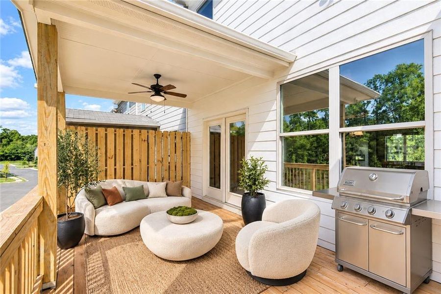 Exterior details and patio area of a home in Towns at Enclave, Lawrenceville (Image 3).