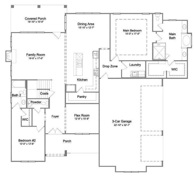 2D floor plan layout for the Bennett by Niblock Homes in Saddlehorn, Troutman, NC (Image 3).