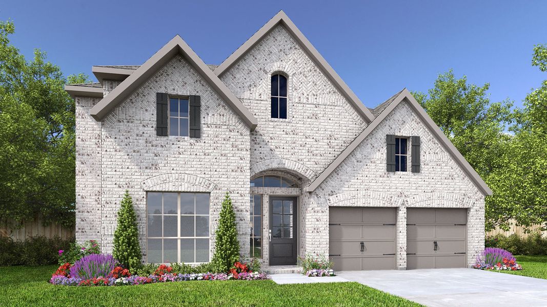Representative exterior photo of a completed home built from the 3299W by Perry Homes in Hidden Canyon 55', San Antonio, TX (Image 1).
