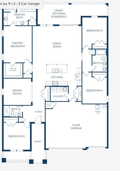 2D floor plan layout for the Naples by Maronda Homes in Golden Gate, Naples, FL (Image 5).