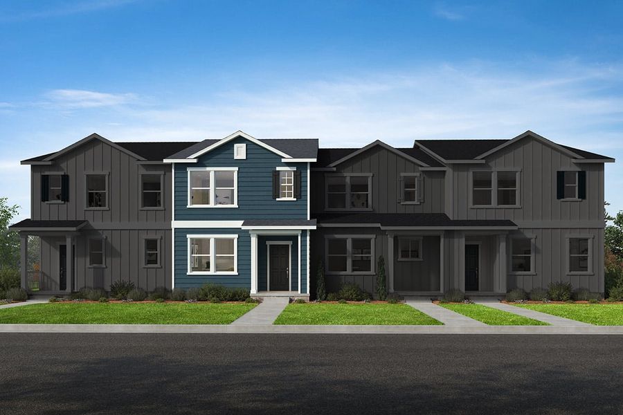 Representative exterior photo of a completed home built from the 1446 by KB Home in Gatsby Station Townhomes, Raleigh, NC (Image 6). Representative exterior photo of a completed home built from the 1446 by KB Home in Gatsby Station Townhomes, Raleigh, NC (Image 6).