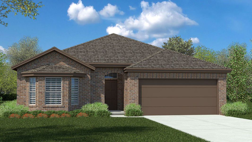 Front exterior of a new home in Trails of Elizabeth Creek, Fort Worth, TX, highlighting curb appeal (Image 1). Front exterior of a new home in Trails of Elizabeth Creek, Fort Worth, TX, highlighting curb appeal (Image 1).