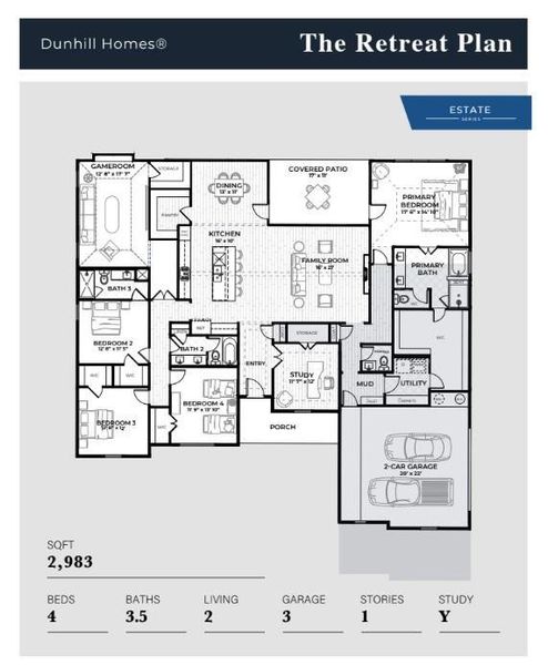 2D floor plan layout of this home in The Ranch at Stone Hill, Waxahachie, TX (Image 6).