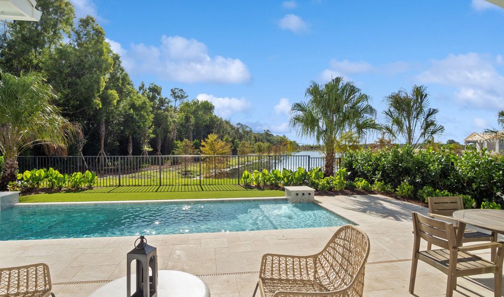 Covered patio with stunning pool