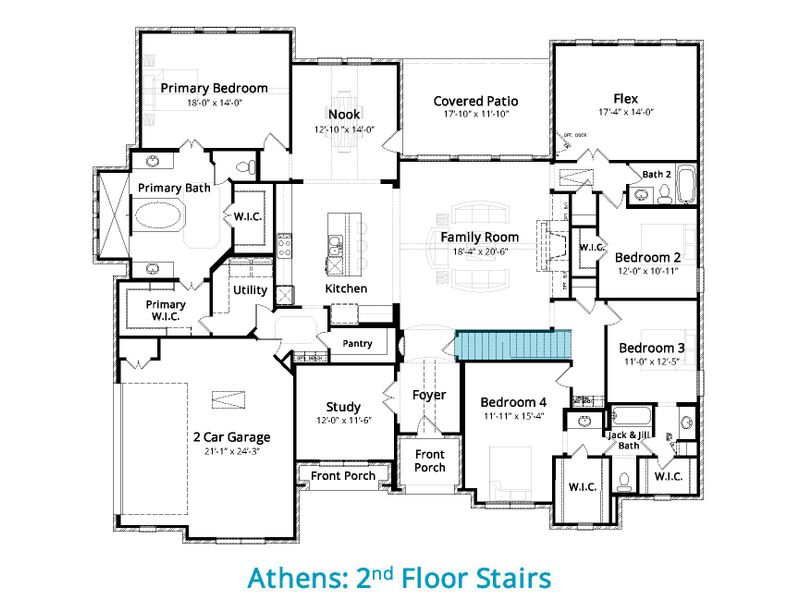 2D floor plan layout for the Athens by John Houston Homes in Springside Estates, undefined, TX (Image 5).
