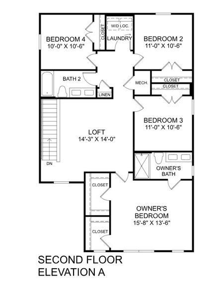 2D floor plan layout for the Woodford by Ryan Homes in Overture Pointe Single Family, Hickory, NC (Image 2). 2D floor plan layout for the Woodford by Ryan Homes in Overture Pointe Single Family, Hickory, NC (Image 2).