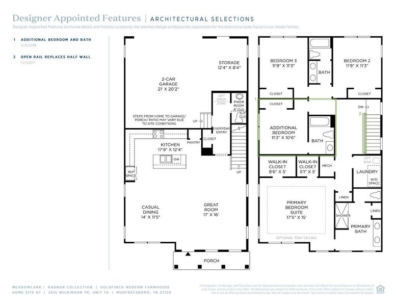 2D floor plan layout of this home in Meadowlark - Radnor Collection, Murfreesboro, TN (Image 4).