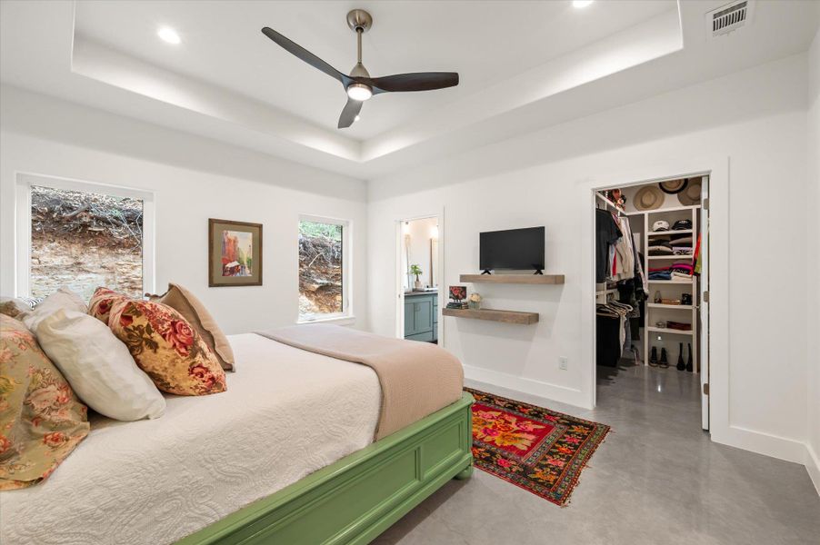 Spacious Bedroom, walk in closet with custom built ins