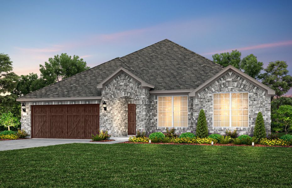 The Dunlay, a one-story home with 2-Car Garage, shown with Home Exterior B