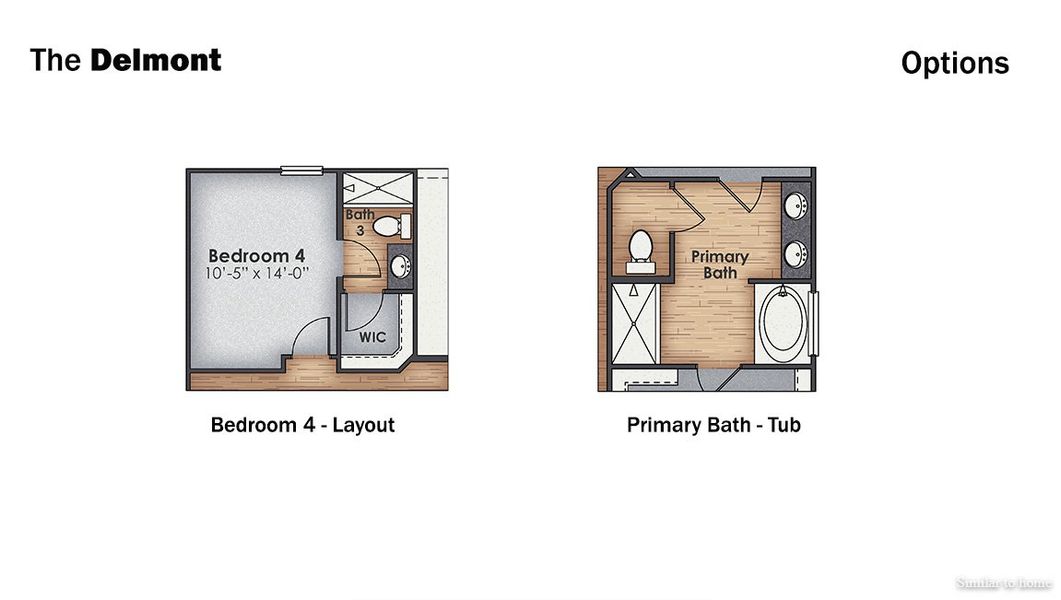 2D floor plan layout for the Delmont by D.R. Horton in Merchant Point, Jacksonville, NC (Image 6).