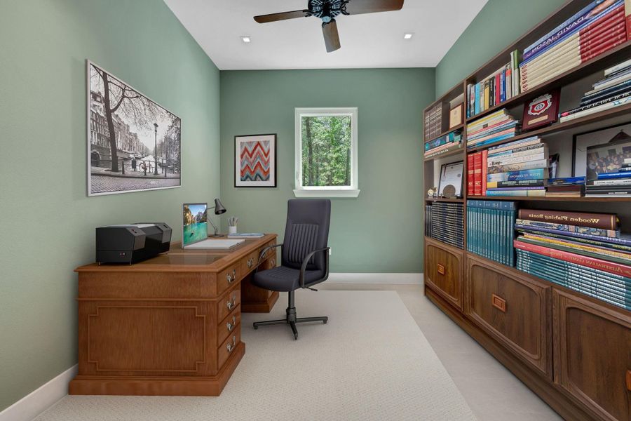 This space could be used as a home office or formal dining area - virtually staged