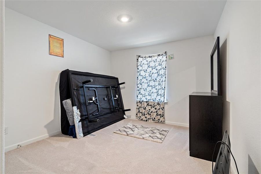 Carpeted bedroom with baseboards