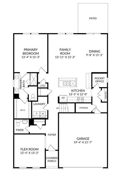 2D floor plan layout for the The Jefferson by Stanley Martin Homes in Belgrave, Lexington, SC (Image 3).