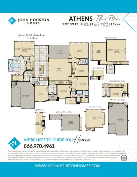 2D floor plan layout for the Athens by John Houston Homes in Valor Estates, Temple, TX (Image 3).