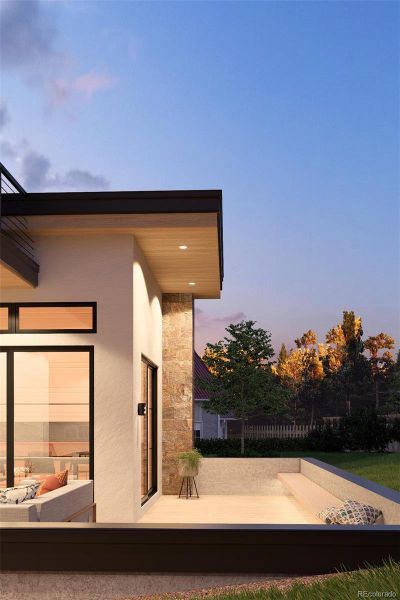 Rendering of new luxury home coming soon showcasing multiple outdoor entertainment areas with panoramic mountain views.